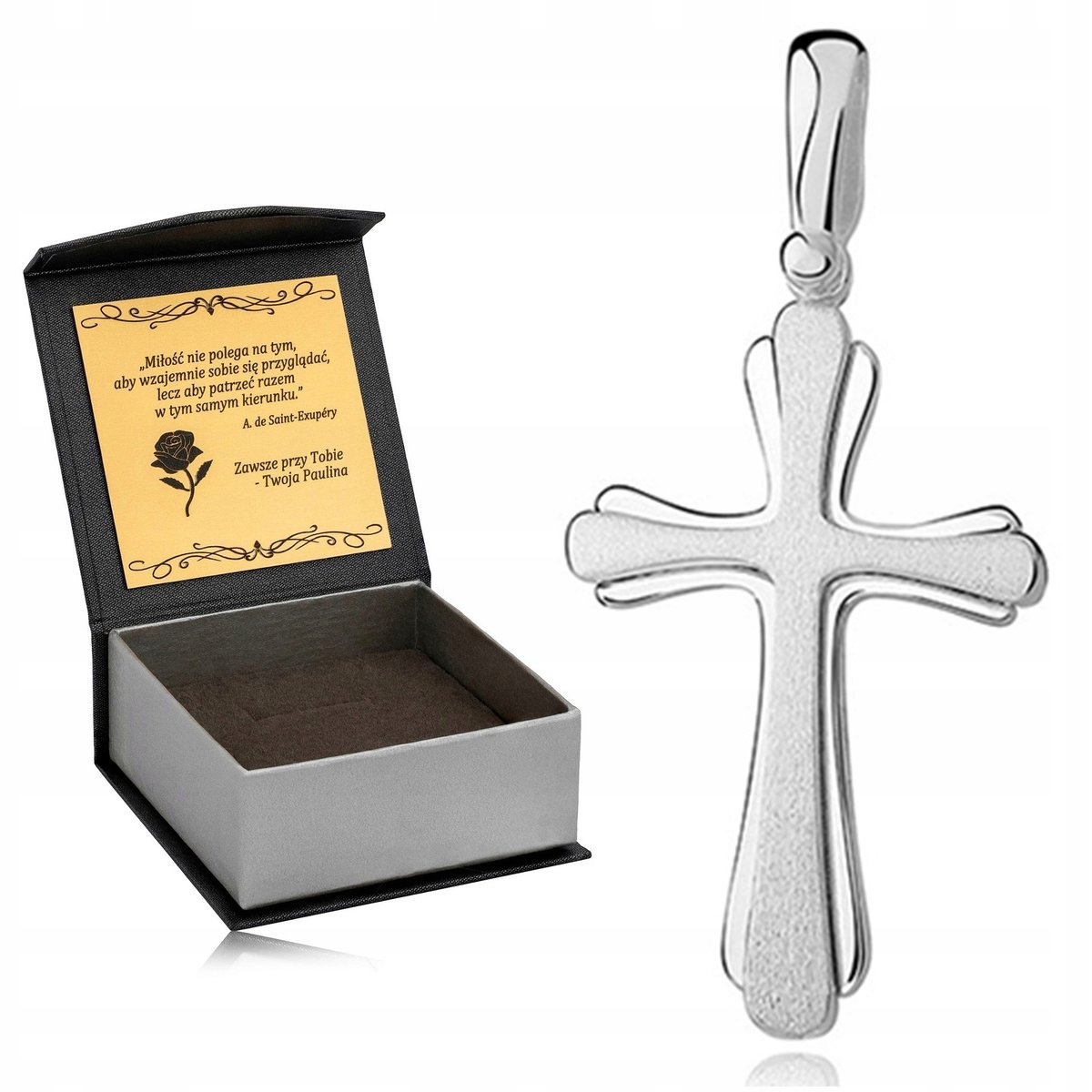 LŚNIĄCY SREBRNY KRZYŻYK RODOWANY 925 DIAMENTOWANY KRZYŻ NA BIERZMOWANIE