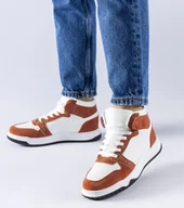 Botki damskie - Biało-brązowe sneakersy za kostkę Elizabeth-38 - miniaturka - grafika 1