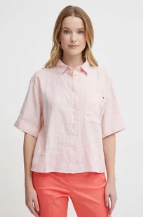 Tommy Hilfiger koszula lniana kolor różowy relaxed z kołnierzykiem klasycznym WW0WW41392 - Koszule damskie - miniaturka - grafika 1