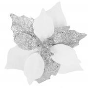Ozdoby bożonarodzeniowe - Gwiazda betlejemska sztuczna gałązka kwiat poinsecja dekoracja do domu biało-srebrny - miniaturka - grafika 1