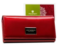 Portfele - Duży czerwony portfel damski skórzany lakierowany RFID PETERSON - miniaturka - grafika 1