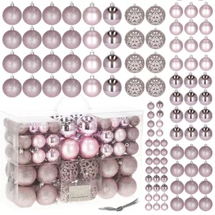 Bombki choinkowe 100 szt. ozdoby świąteczne zestaw 6/4/3 cm różowe CA0133 - Bombki - miniaturka - grafika 1