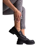 Mokasyny damskie - Czarne skórzane półbuty Big Star LL274458 - miniaturka - grafika 1