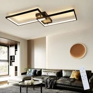 Lampy sufitowe - NETTLIFE Czarna lampa sufitowa LED 80 cm Nowoczesna ściemnialna z pilotem 48 W Prostokątna metalowa konstrukcja do sypialni pokoju dziecięcego - miniaturka - grafika 1