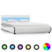 Łóżka - vidaXL Rama łóżka z LED, biała, sztuczna skóra, 140 x 200 cm - miniaturka - grafika 1