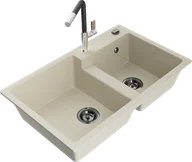 Zlewozmywaki z baterią - Mexen Tomas zlewozmywak granitowy 2-komorowy z baterią kuchenną Flora, beżowy - 6516-69-670401-07-B - miniaturka - grafika 1