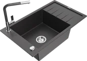 Zlewozmywaki z baterią - Mexen Elias zlewozmywak granitowy 1-komorowy z ociekaczem i baterią kuchenną Flora, czarny nakrapiany - 6511-76-670401-08 - miniaturka - grafika 1