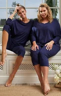 Piżamy damskie - Piżama damska Song z rękawem 3/4 i spodniami 3/4, Kolor granatowy, Rozmiar S, Gee One - Intymna - miniaturka - grafika 1