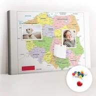 Tablice i flipcharty - Szkolna Tablica korkowa 60x40 cm, Kolorowe Pinezki, wzór Mapa Polski - miniaturka - grafika 1
