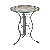 Ławy i stoliki kawowe - Kobolo stolik ogrodowy metalowy stolik bistro stolik o wyglądzie mozaiki - metal ze szklanym blatem - 60cm - czarny - taras balkon stolik kawowy deko okrągły kwiatek - miniaturka - grafika 1