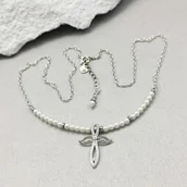 Biżuteria religijna - Naszyjnik ze srebra z krzyżem z perełkami - miniaturka - grafika 1