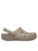 Klapki i japonki damskie - Crocs Klapki Classic Floral Cut Out Clog 210927 Brązowy - miniaturka - grafika 1