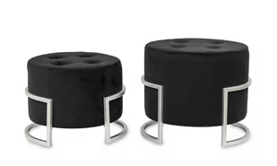 Zestaw 2 puf czarnych York pikowane na srebrnej nodze - Pufy i podnóżki - miniaturka - grafika 1