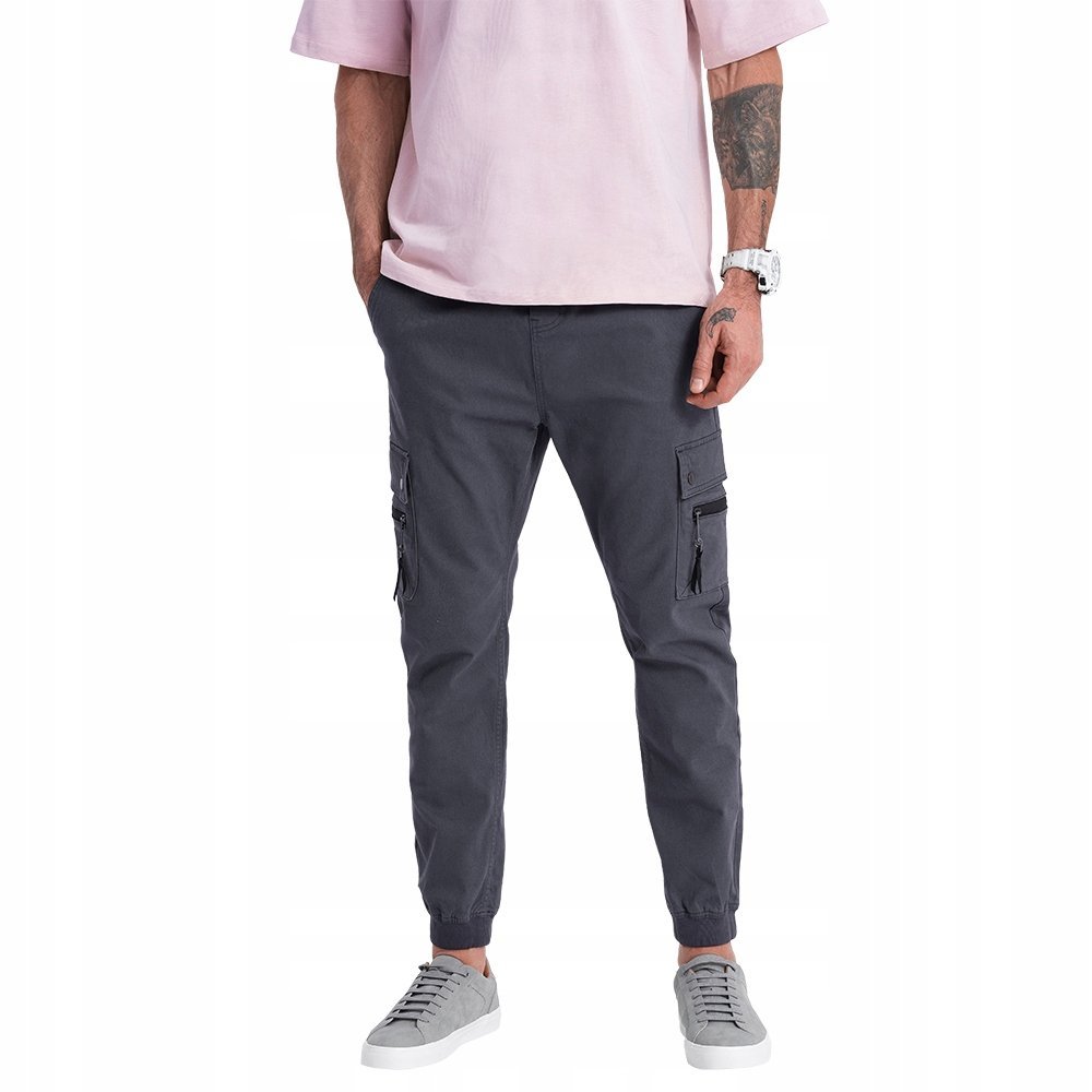 Męskie spodnie JOGGERY zapinane kieszenie grafitowe V3 OM-PAJO-0125 XL