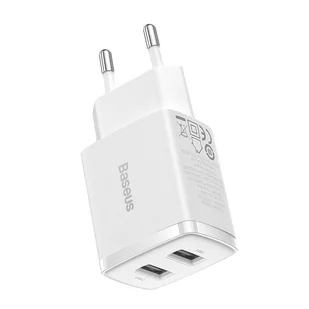 Baseus Compact Quick Charger, 2x USB, 10.5W biała - Ładowarki do telefonów - miniaturka - grafika 1