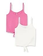 Koszulki i topy damskie - ONLY Women's ONLMAY S/L REG Short Knot JRS 2PK Top, Super Pink/Pack: Cloud Dancer, XL - miniaturka - grafika 1