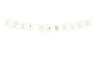 Gadżety dla niej i dla niego - PartyDeco Baner "Just Married", biały, 15x155cm GRL68-008 - miniaturka - grafika 1