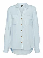 Bluzki damskie - VERO MODA Damska koszulka VMBUMPY L/S NOOS bluzka, śnieżnobiała/paski: niebieski dzwonek, S - miniaturka - grafika 1