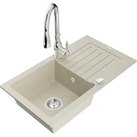 Zlewozmywaki z baterią - Mexen Pablo zlewozmywak granitowy 1-komorowy z ociekaczem i baterią kuchenną Savita, beżowy - miniaturka - grafika 1