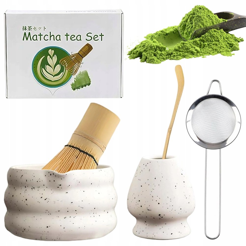 Zestaw Do Matchy 5w1 Ceramiczny Czarka Miotełka Łyżeczka Do Herbaty Matcha