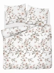 Detexpol Pościel satynowa 220x200 biała beżowa kwiaty 4915 B Home Satin 80 - Pościel Detexpol Pościel satynowa 220x200 biała beżowa kwiaty 4915 B Home Satin 80 - Pościel - miniaturka - grafika 1