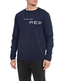 Replay Męska koszulka z długim rękawem, krój regular slim fit, 576 Midnight Blue, L - Koszulki męskie - miniaturka - grafika 1