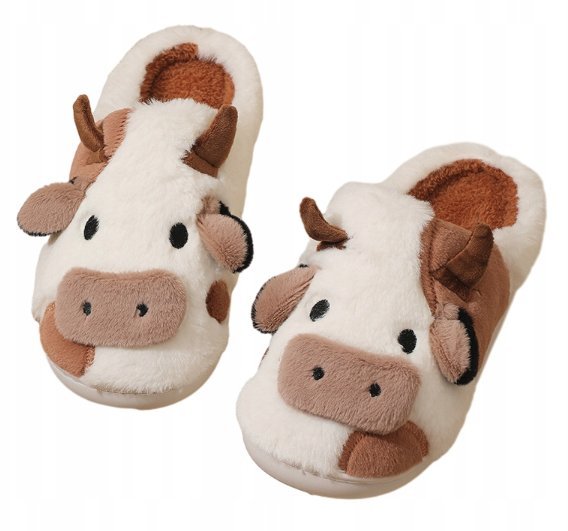Kapcie Domowe Pluszowe Ciepłe Miękkie Krowa Krówka Wsuwane 38-39