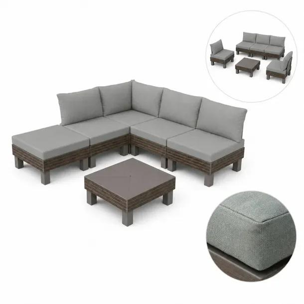 Zestaw Mebli Ogrodowych Modułowy Sofa 2 Fotele Mocny Stolik Orzech Na Taras