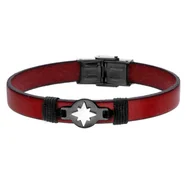 Bransolety męskie - Bransoletka męska skórzana z czarną różą wiatrów z czerwonej skóry. - miniaturka - grafika 1