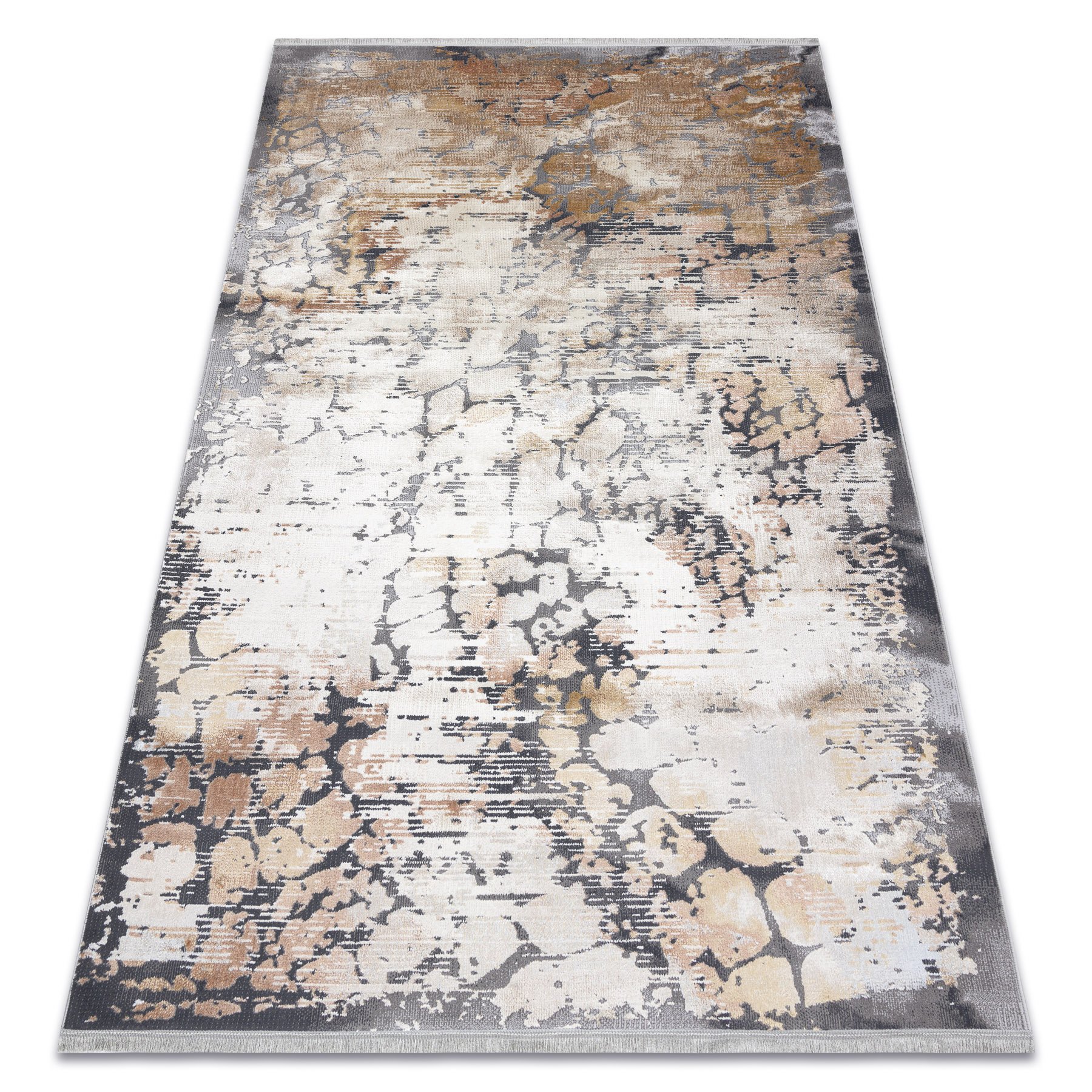 Dywan LUCE 74 nowoczesny Kostka brukowa vintage przecierany - Strukturalny szary / musztarda beżowy 134x190 cm