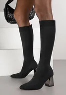 Kozaki damskie - Czarne Skarpetkowe Kozaki VICES na Metalicznym Słupku Naluna - miniaturka - grafika 1