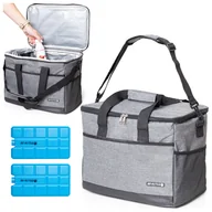 Torby i wózki na zakupy - Duża torba termiczna z wkładami chłodzącymi 26,5L idealna na piknik, zakupy, napoje i jedzenie szara Be-active.pl - miniaturka - grafika 1