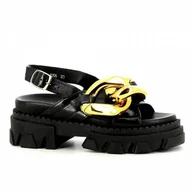 Sandały damskie - Czarne sandały skórzane na grubej podeszwie CARINII - Carinii - miniaturka - grafika 1