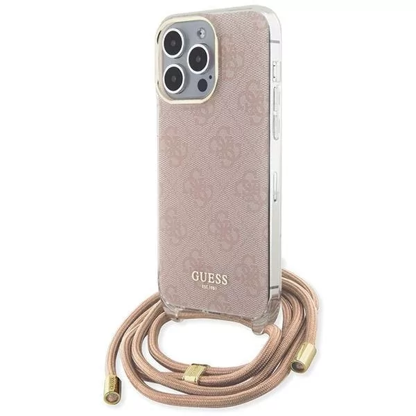 Etui Guess GUHCP15XHC4SEP Apple iPhone 15 Pro Max hardcase Crossbody Cord 4G Print różowy/pink