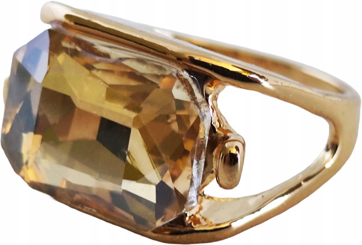 Złoty Pierścionek z Cyrkonią Duża Cyrkonia Kamień Stal Chirurgiczna Vintage