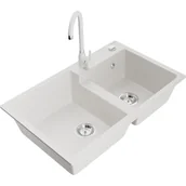 Zlewozmywaki z baterią - Mexen Tomas zlewozmywak granitowy 2-komorowy z baterią kuchenną Telma, biały - miniaturka - grafika 1