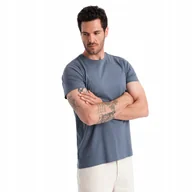 Koszulki męskie - Męski T-shirt koszulka Basic bawełna ciemnoniebieski V18 OM-TSBS-0146 S - miniaturka - grafika 1