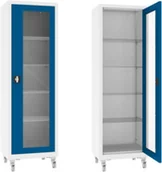 Meble i wyposażenie gabinetów medycznych - XSML.101.9010.5010 mobilna szafa lekarska 1-skrzydłowa 1-komorowa biało-niebieska na kołach - miniaturka - grafika 1