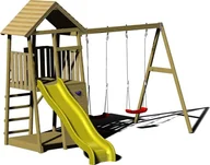 Place zabaw - Wendy Wendi Toys drewniana wieża do zabawy pingwin Zawiera zjeżdżalnię, ściankę wspinaczkową, 2 huśtawki i piaskownicę Natura 280x340x270cm - miniaturka - grafika 1