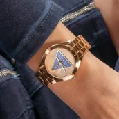 Zegarki damskie - Guess Tri Plaque zegarek damski rose gold na bransolecie trójkąt GW0675L3 - miniaturka - grafika 1