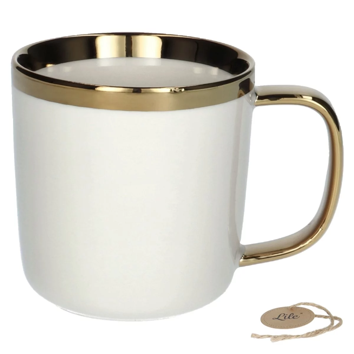 Kubek porcelanowy do kawy herbaty biały złote zdobienia 360 ml Affek Design SAMMY