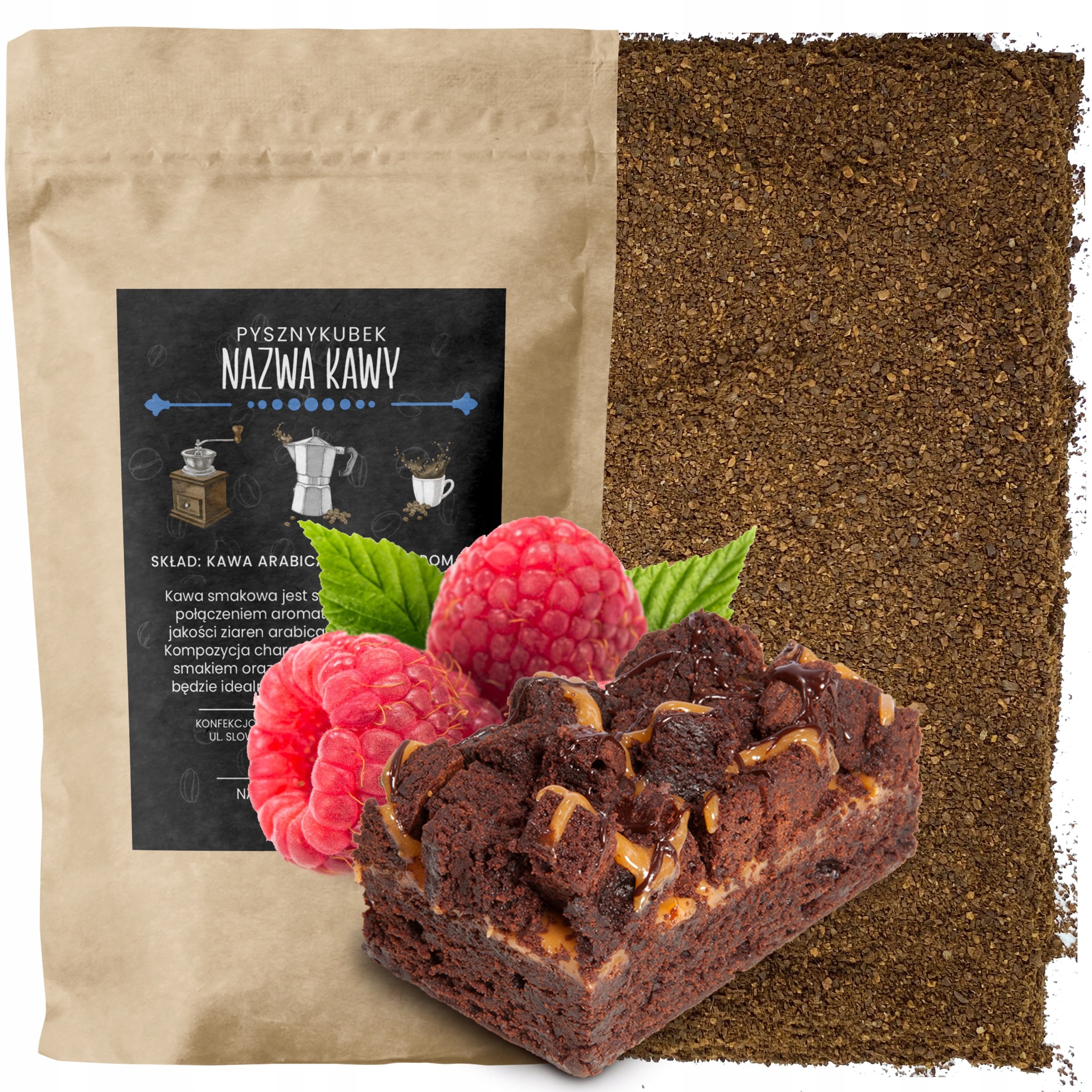 Kawa Mielona smakowa Malinowe Brownie 1000G czekolada malina