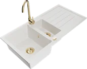 Zlewozmywaki z baterią - Mexen Andres zlewozmywak granitowy 1,5-komorowy z ociekaczem i baterią kuchenną Telma, biały - 6515-20-670200-50 - miniaturka - grafika 1