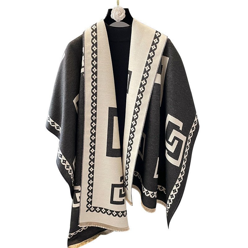 elegancki damski SZAL na zimę ciepły SZALIK szykowny 180x66 bialo-czarny