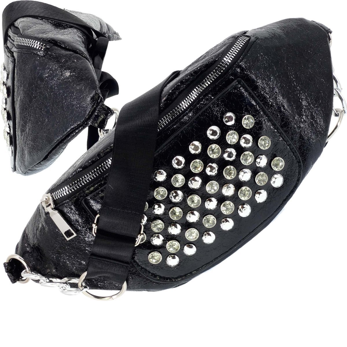 Damska Saszetka Nerka Torebka Crossbody Bag Na Ramię Czarna Ćwieki