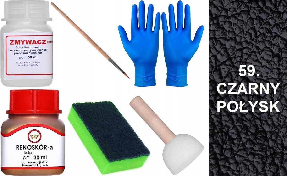 CZARNY POŁYSK 59 Renoskór ZESTAW DO RENOWACJI SKÓRY LICOWEJ Farba + Zmywacz