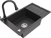 Zlewozmywaki z baterią - Mexen Elias zlewozmywak granitowy 1-komorowy z ociekaczem i baterią kuchenną Elia, czarny nakrapiany - 6511-76-670101-70 - miniaturka - grafika 1