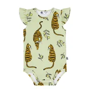 Body dla niemowląt - Body Bawełniane Zielone Krótki Rękaw Z Falbanką Tygrys - 62 - miniaturka - grafika 1