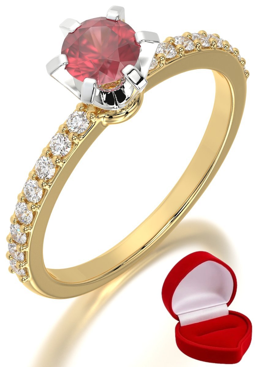 ZŁOTY PIERŚCIONEK ZARĘCZYNOWY 585 14k RUBIN 0,30 ct + PUDEŁKO R26
