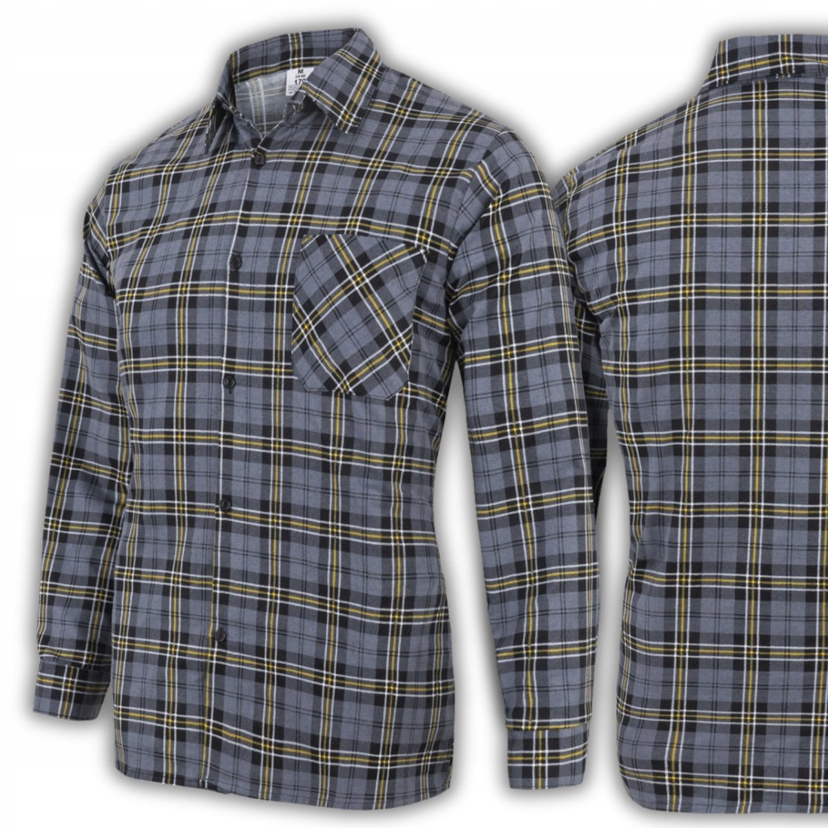 KOSZULA FLANELOWA MĘSKA BAWEŁNIANA W KRATĘ KLASYCZNA STYLOWA PRAKTYCZNA S GREY